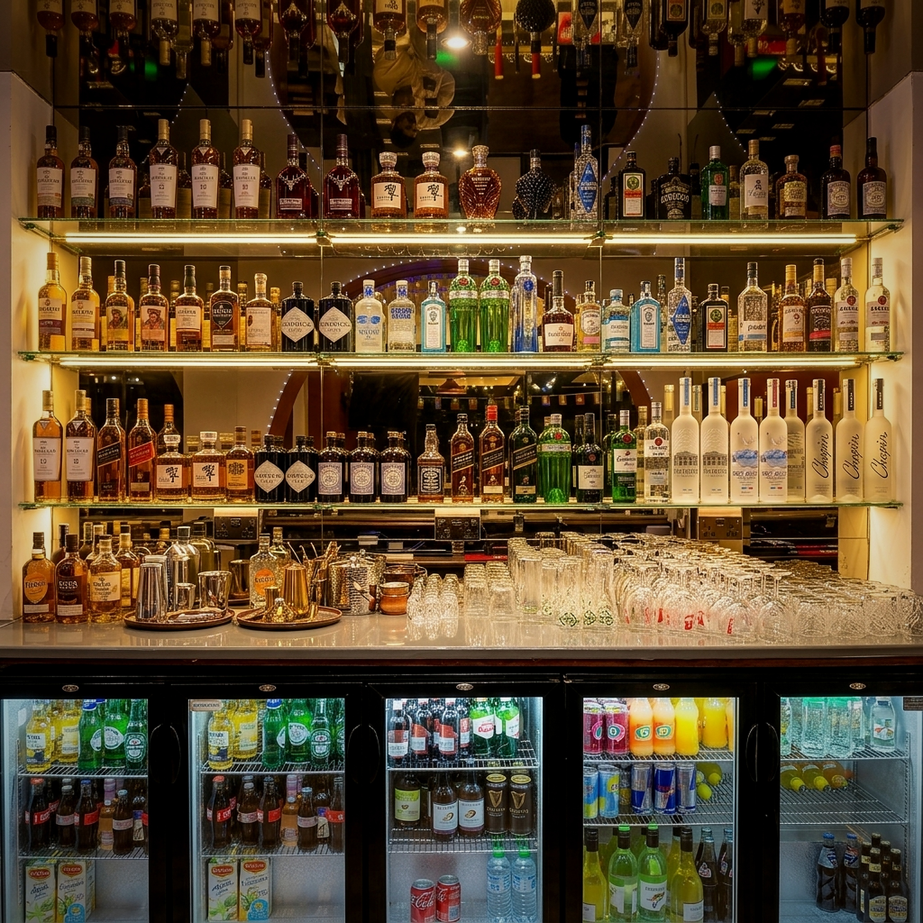 Fully stocked bar with premium spirits